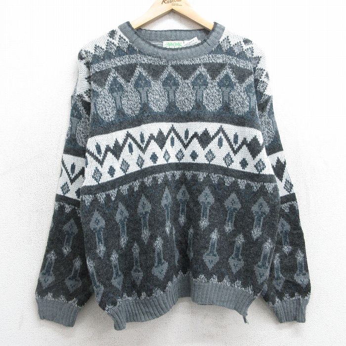 【20%OFF】M★古着 長袖 セーター メンズ 90年代 90s クルーネック グレー他 25feb01 中古 ニット トップス