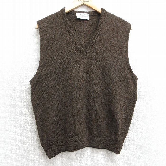 M★古着 ニット ベスト メンズ 80年代 80s 無地 ウール Vネック USA製 茶 ブラウン 25feb01 中古 トップス