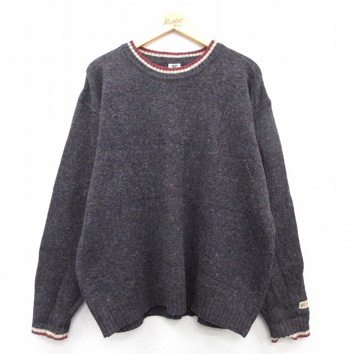 XL★古着 コロンビア COLUMBIA 長袖 セーター メンズ 00年代 00s シェットランドウール ウール クルーネック 紺系 ネイビー 25feb04 中古 ニット トップス