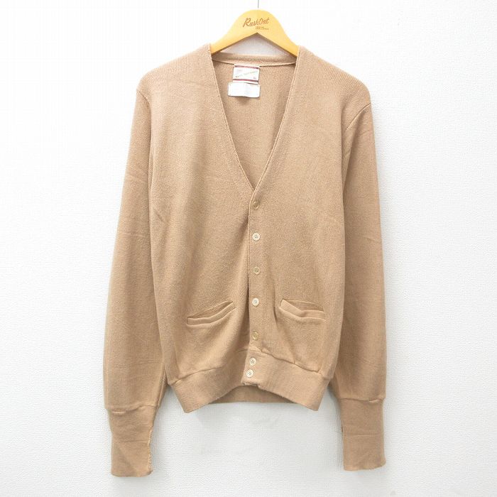 M★古着 シアーズ 長袖 ニット カーディガン メンズ 80年代 80s アクリル ベージュ カーキ 25feb01 中古 トップス