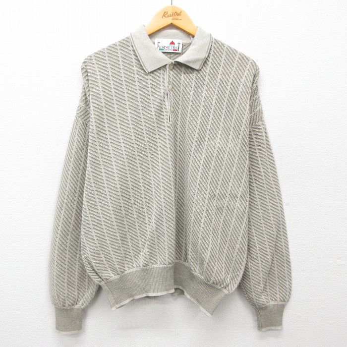 XL★古着 長袖 セーター メンズ 00年代 00s 襟付き イタリア製 ベージュ他 カーキ 25feb01 中古 ニット トップス