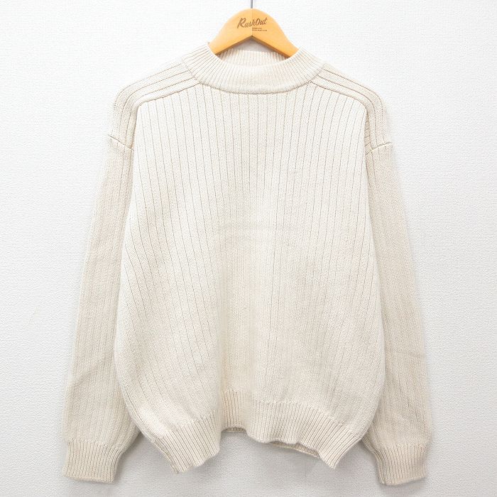 M★古着 バナナリパブリック BANANA REPUBLIC 長袖 ブランド セーター メンズ 90年代 90s コットン モックネック ハイネック 生成り 25feb01 中古 ニット トップス