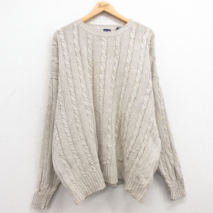 【50%OFF】XL★古着 ギャップ GAP 長袖 ケーブル セーター メンズ 90年代 90s 大きいサイズ リネン クルーネック ベージュ系 カーキ 25feb03 中古 ニット トップス