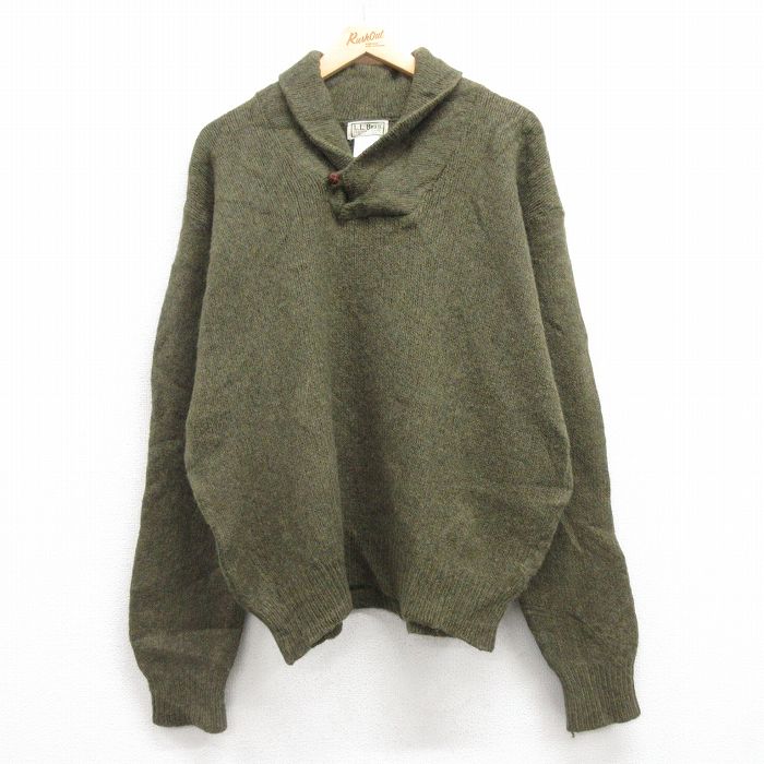 XL★古着 エルエルビーン LLBEAN 長袖 セーター メンズ 80年代 80s 無地 ウール ショールカラー USA製 緑 グリーン 【spe】 25feb03 中古 ニット トップス