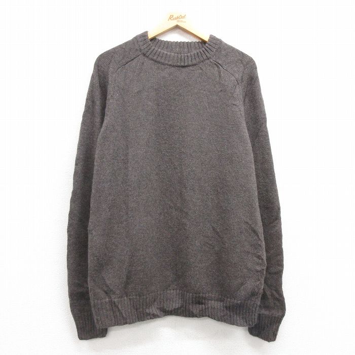 L★古着 ウールリッチ WOOLRICH 長袖 セーター メンズ 無地 ヒジ当て ウール クルーネック 茶系 ブラウン 25feb03 中古 ニット トップス