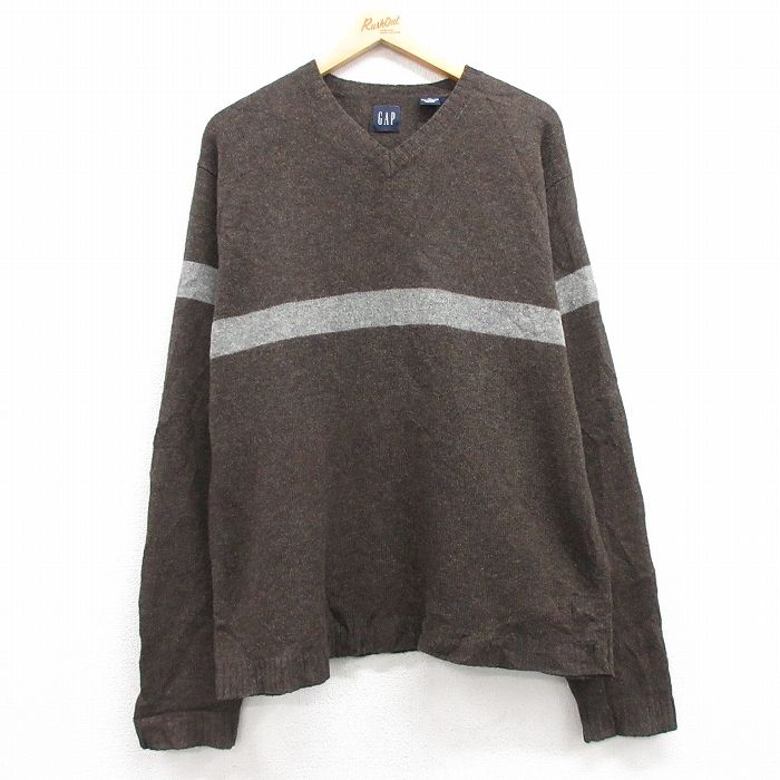L★古着 ギャップ GAP 長袖 セーター メンズ 00年代 00s ラムウール Vネック 茶系他 ブラウン 25feb03 中古 ニット トップス