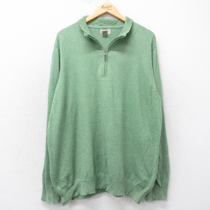 XL★古着 エルエルビーン LLBEAN 長袖 ハーフジップ セーター メンズ 00年代 00s 無地 大きいサイズ カシミヤ カシミア 緑系 グリーン 25feb03 中古 ニット トップス