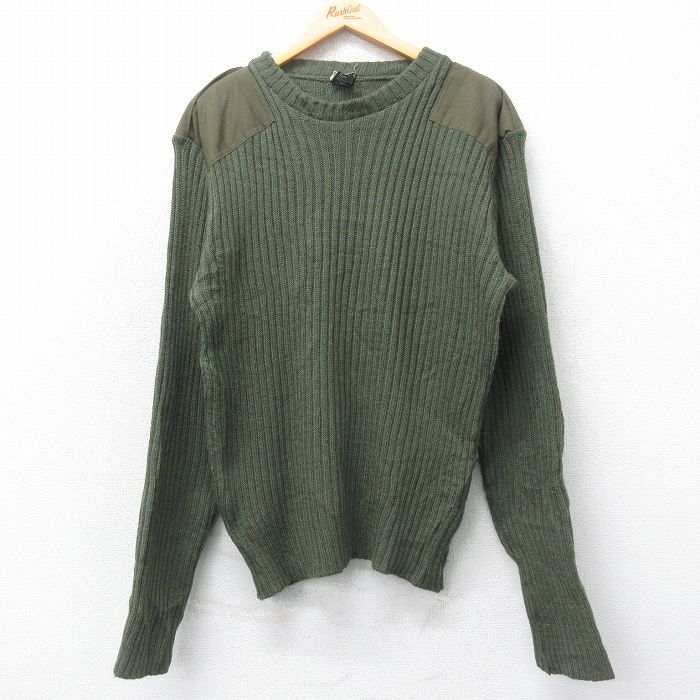 【50%OFF】XL★古着 長袖 コマンド セーター メンズ 80年代 80s ヒジ当て ウール クルーネック イギリス製 緑系 グリーン 25feb03 中古 ニット トップス