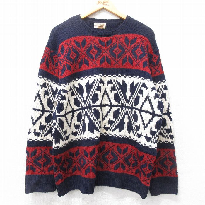 【50%OFF】XL★古着 アメリカンイーグル American Eagle 長袖 ノルディック セーター メンズ 00年代 00s 雪柄 ウール クルーネック 紺他 ネイビー 25feb03 中古 ニット トップス
