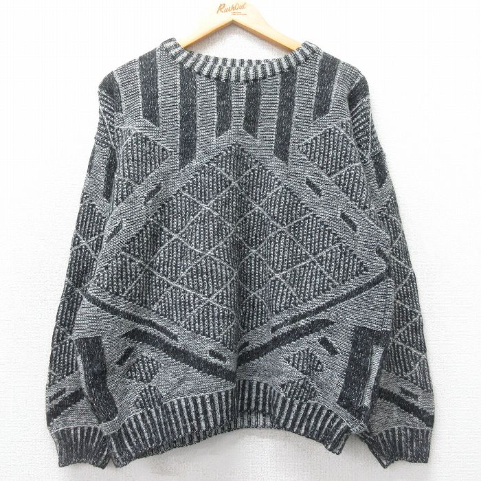 L★古着 長袖 セーター メンズ 90年代 90s クルーネック イタリア製 黒他 ブラック 25feb03 中古 ニット トップス