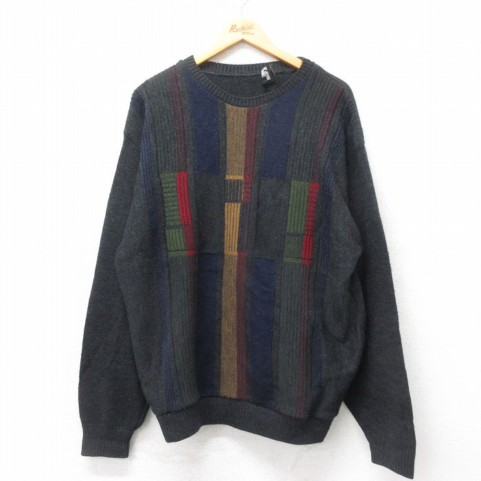 XL★古着 長袖 セーター メンズ 90年代 90s クルーネック カナダ製 濃グレー 25feb03 中古 ニット トップス
