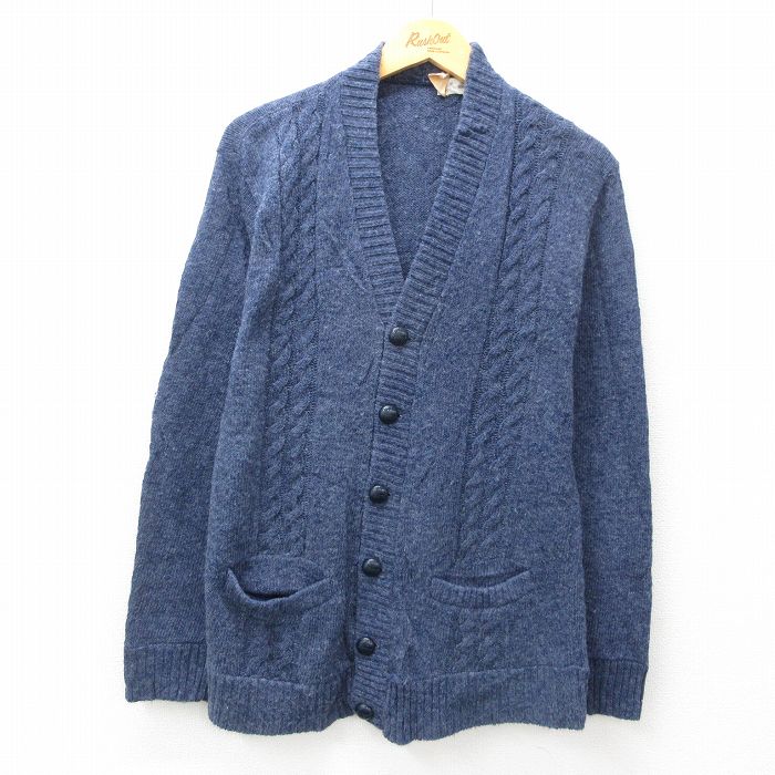 【50%OFF】S★古着 長袖 ケーブル セーター メンズ 80年代 80s アクリル USA製 紺 ネイビー 25feb03 中古 ニット トップス
