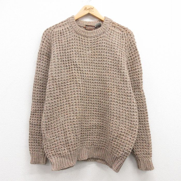 M★古着 長袖 セーター メンズ 00年代 00s ウール クルーネック 茶 ブラウン 25feb03 中古 ニット トップス