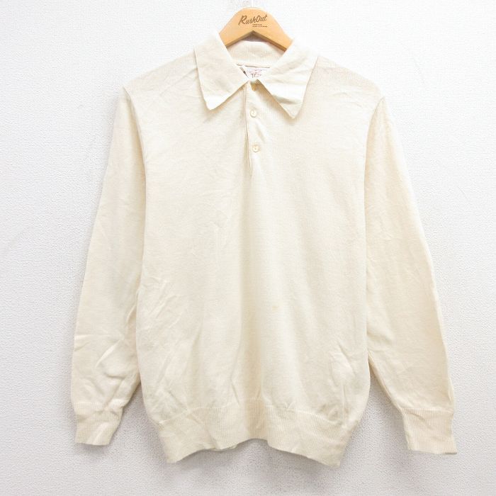 S★古着 ジャンセン 長袖 セーター メンズ 70年代 70s 襟付き 生成り 25feb03 中古 ニット トップス