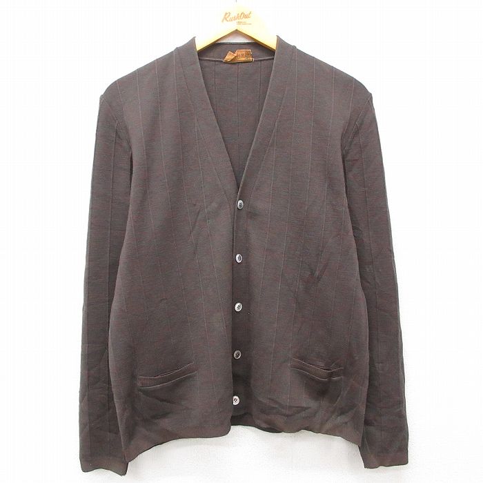 M★古着 長袖 ビンテージ ニット カーディガン メンズ 50年代 50s 無地 茶系 ブラウン 【spe】 25feb03 中古 トップス