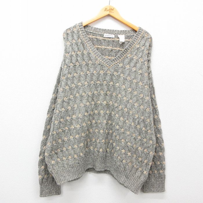 【50%OFF】XL★古着 長袖 セーター メンズ 90年代 90s 大きいサイズ Vネック USA製 グレー他 25feb03 中古 ニット トップス