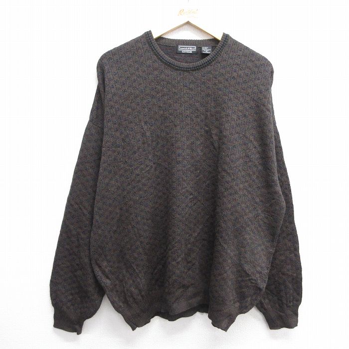 XL★古着 長袖 セーター メンズ 00年代 00s 大きいサイズ クルーネック ベージュ系 カーキ 25feb04 中古 ニット トップス