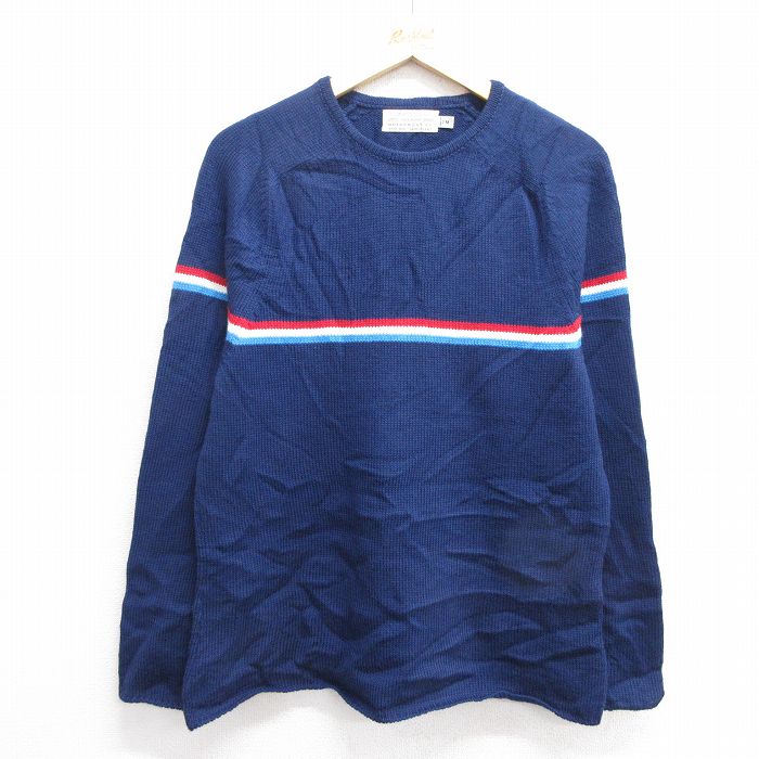 M★古着 長袖 セーター メンズ 90年代 90s ウール クルーネック USA製 紺 ネイビー 25feb04 中古 ニット トップス