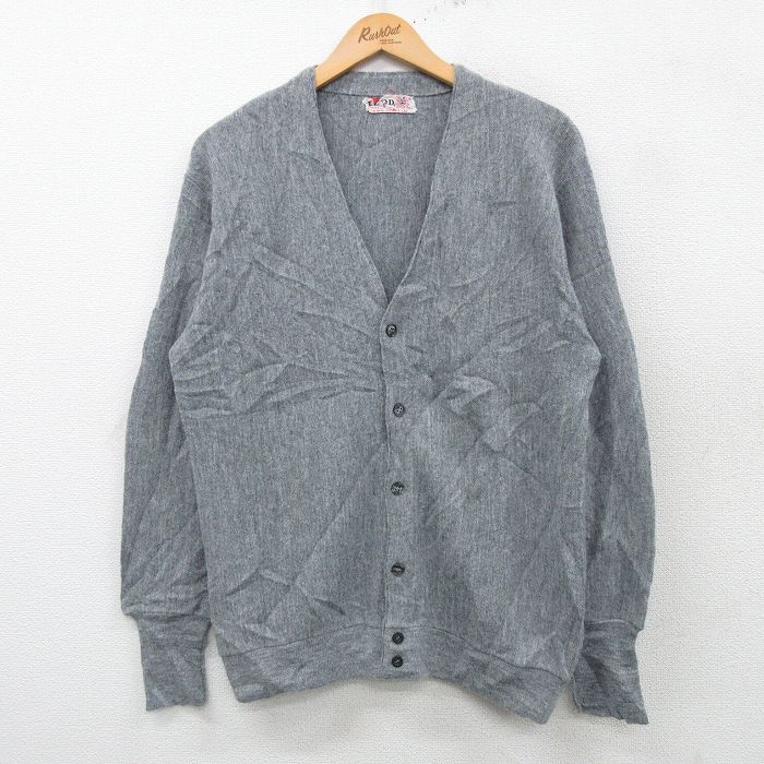 M★古着 IZOD 長袖 ニット カーディガン メンズ 70年代 70s ウール グレー 霜降り 25feb05 中古 トップス