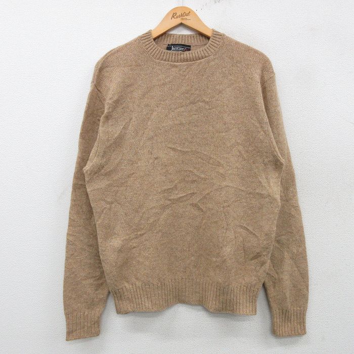 M★古着 ジャンセン 長袖 セーター メンズ 80年代 80s 無地 ウール クルーネック USA製 ベージュ カーキ 霜降り 25feb05 中古 ニット トップス