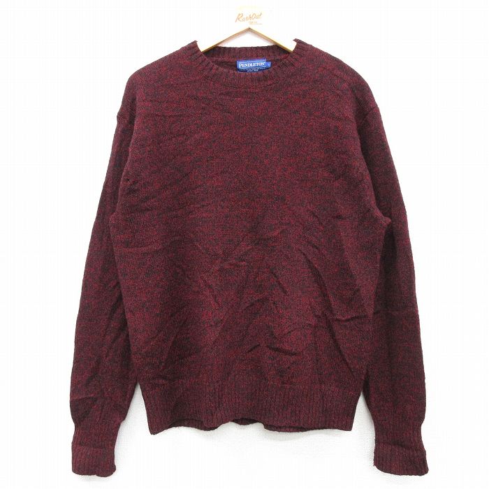 L★古着 ペンドルトン PENDLETON 長袖 セーター メンズ 無地 ウール クルーネック エンジ 霜降り 25feb05 中古 ニット トップス