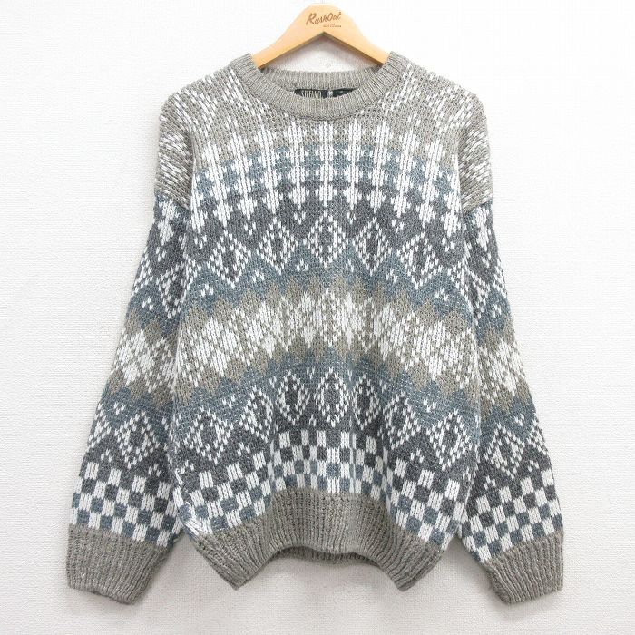 【20%OFF】M★古着 長袖 セーター メンズ 90年代 90s クルーネック グレー他 25feb05 中古 ニット トップス