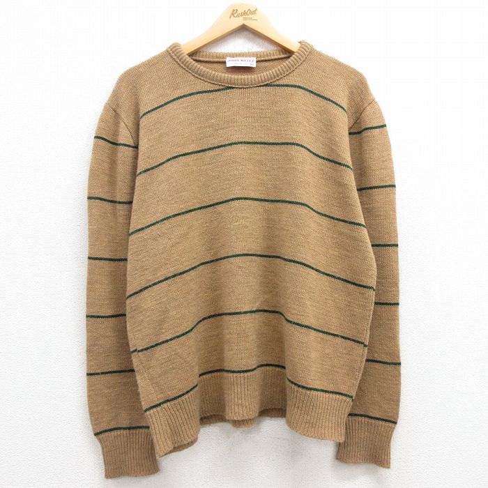 L★古着 長袖 セーター メンズ 90年代 90s アクリル クルーネック USA製 茶他 ブラウン 25feb05 中古 ニット トップス