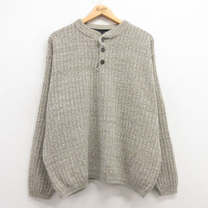 XL★古着 長袖 セーター メンズ 00年代 00s 手織り ヘンリーネック グレー他 25feb05 中古 ニット トップス