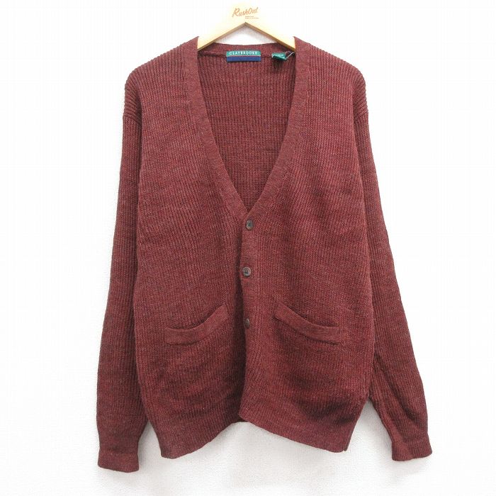 【20%OFF】M★古着 長袖 ニット カーディガン メンズ エンジ 霜降り 25feb06 中古 トップス