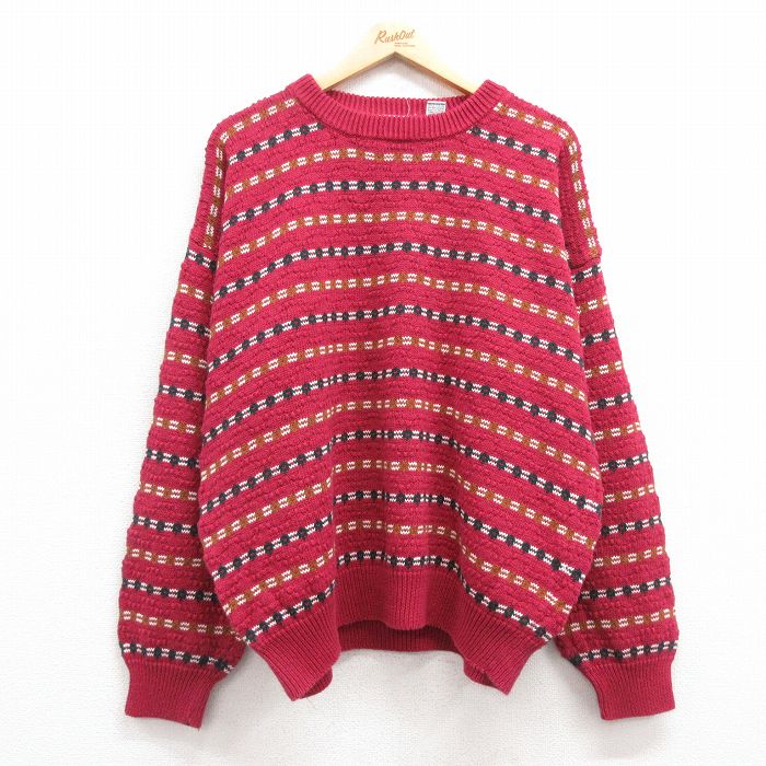 XL★古着 長袖 セーター メンズ 00年代 00s 大きいサイズ クルーネック ピンク他 25feb06 中古 ニット トップス