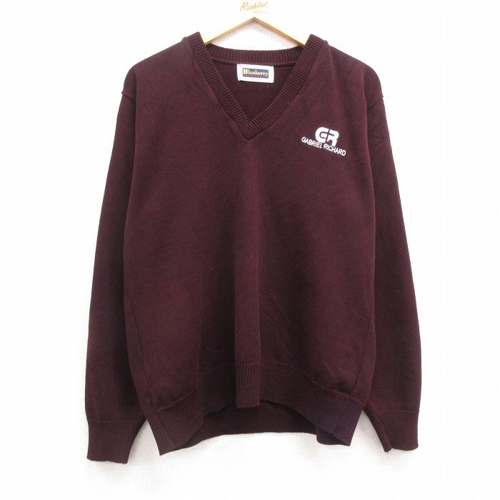 L★古着 長袖 セーター メンズ 90年代 90s GABRIEL アクリル Vネック USA製 エンジ 25feb06 中古 ニット トップス