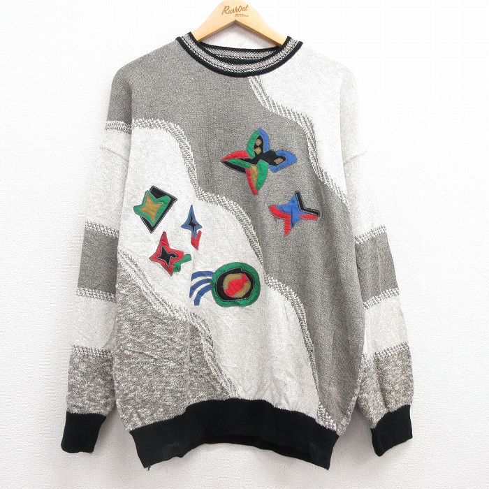 【50%OFF】XL★古着 長袖 セーター メンズ 00年代 00s クルーネック イタリア製 グレー 霜降り他 25feb06 中古 ニット トップス