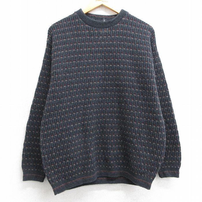 L★古着 長袖 セーター メンズ 90年代 90s クルーネック 濃グレー他 25feb06 中古 ニット トップス