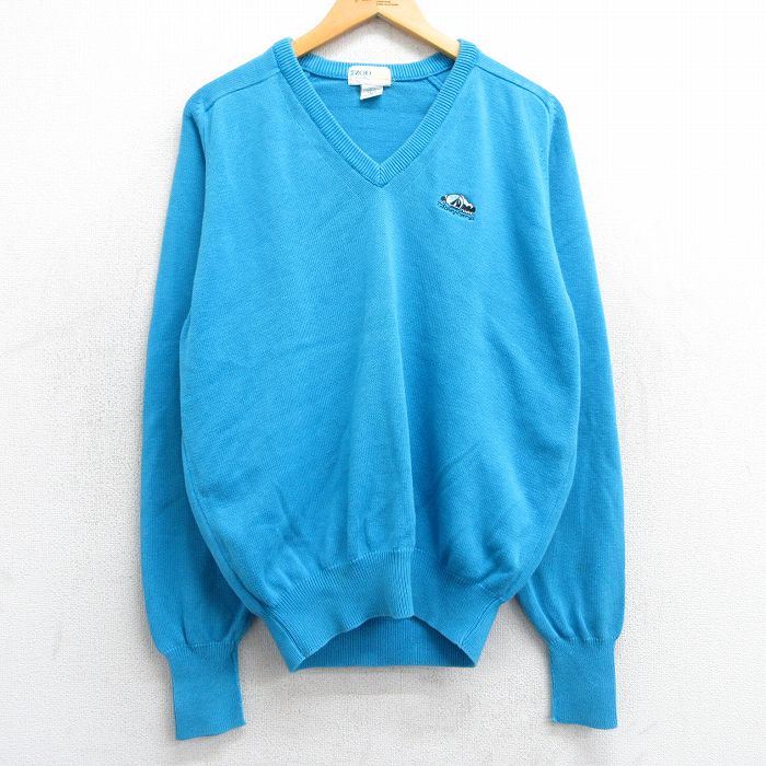 L★古着 IZOD 長袖 セーター メンズ 90年代 90s ヨット ラグラン コットン Vネック USA製 水色 25feb06 中古 ニット トップス