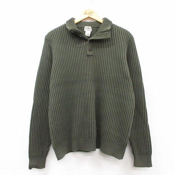 M★古着 エルエルビーン LLBEAN 長袖 セーター メンズ 00年代 00s コットン 緑系 グリーン 25feb08 中古 ニット トップス