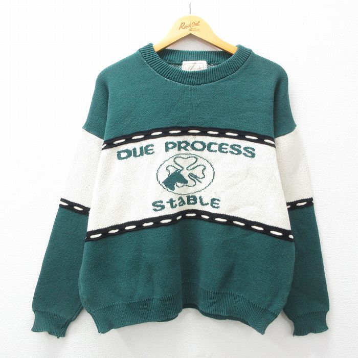 【50%OFF】L★古着 長袖 セーター メンズ 90年代 90s DUE PROCESS コットン クルーネック 白他 ホワイト 25feb08 中古 ニット トップス
