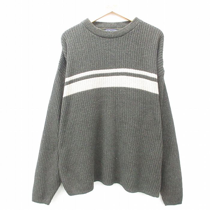 XL★古着 長袖 セーター メンズ 90年代 90s 大きいサイズ クルーネック USA製 緑系他 グリーン 25feb08 中古 ニット トップス