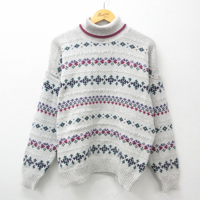 【50%OFF】L★古着 長袖 セーター メンズ 90年代 90s タートルネック ハイネック グレー他 霜降り 25feb08 中古 ニット トップス