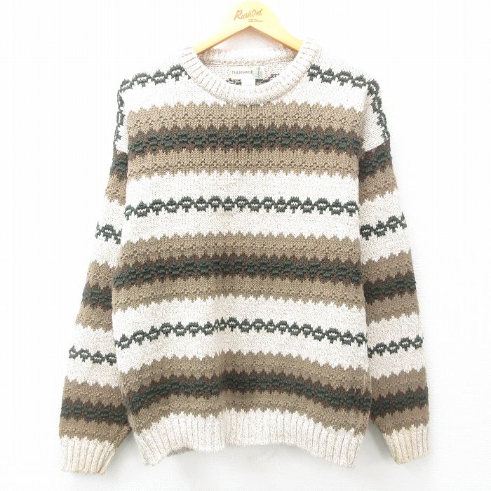 L★古着 長袖 セーター メンズ 90年代 90s コットン クルーネック USA製 生成り他 25feb08 中古 ニット トップス