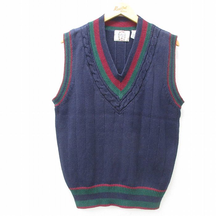 M★古着 シアーズ チルデン ニット ベスト メンズ 90年代 90s 紺他 ネイビー 25feb08 中古 トップス