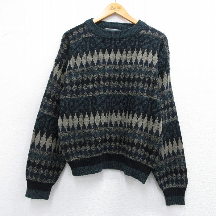 L★古着 長袖 セーター メンズ 90年代 90s アクリル クルーネック 紺他 ネイビー 25feb08 中古 ニット トップス