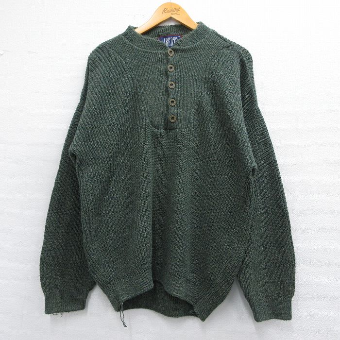 L★古着 リバティ 長袖 セーター メンズ 90年代 90s ヘンリーネック USA製 濃緑他 グリーン 25feb08 中古 ニット トップス