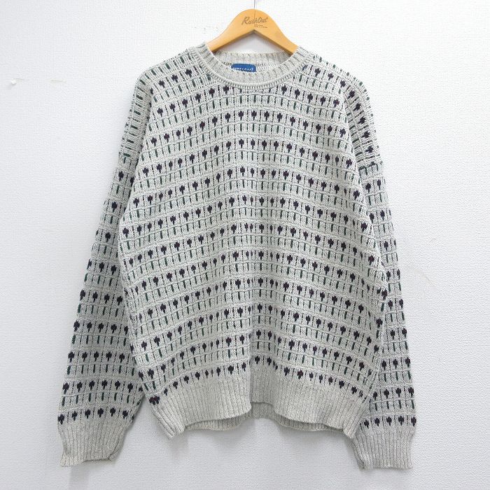 【50%OFF】L★古着 タウンクラフト 長袖 セーター メンズ 90年代 90s クルーネック USA製 薄グレー他 25feb08 中古 ニット トップス