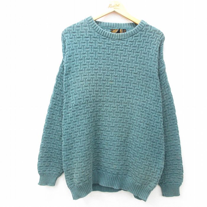 XL★古着 エディーバウアー 長袖 セーター メンズ 90年代 90s 大きいサイズ コットン クルーネック USA製 緑 グリーン 25feb12 中古 ニット トップス