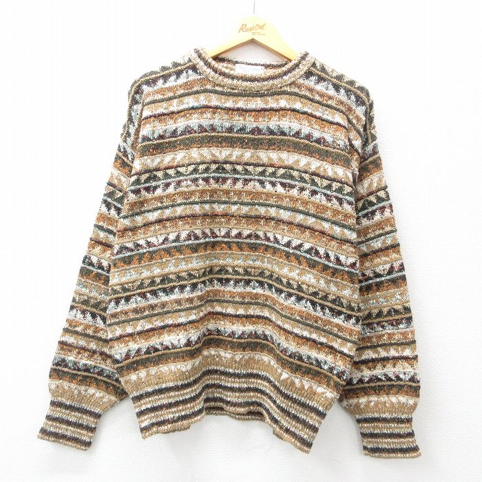 【50%OFF】XL★古着 サックスフィフスアベニュー 長袖 セーター メンズ 80年代 80s クルーネック USA製 茶系 ブラウン 25feb12 中古 ニット トップス