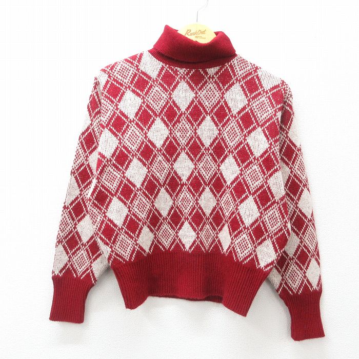 【50%OFF】M★古着 アロー 長袖 セーター メンズ 80年代 80s アクリル タートルネック ハイネック 赤他 レッド 25feb12 中古 ニット トップス