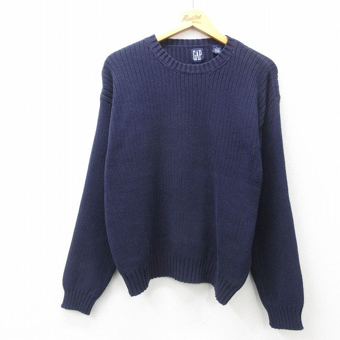 XL★古着 ギャップ GAP 長袖 セーター メンズ 90年代 90s コットン クルーネック 紺 ネイビー 25feb12 中古 ニット トップス