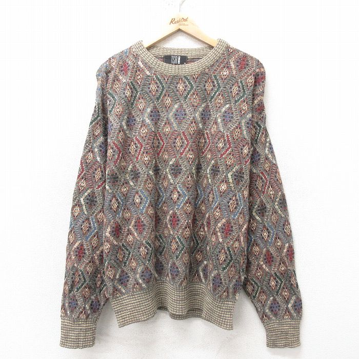 XL★古着 長袖 セーター メンズ 90年代 90s クルーネック USA製 グレー他 25feb12 中古 ニット トップス