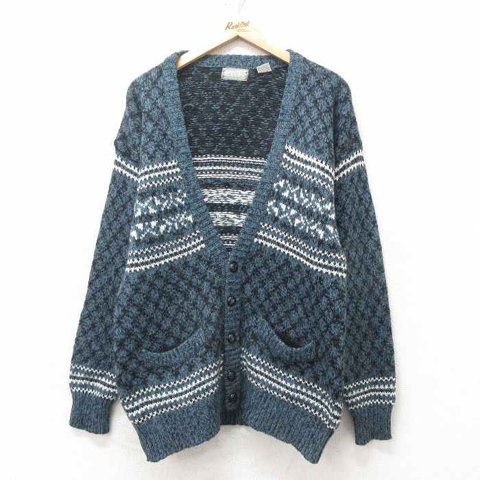 M★古着 長袖 ニット カーディガン メンズ 00年代 00s 薄紺 ネイビー 25feb12 中古 トップス