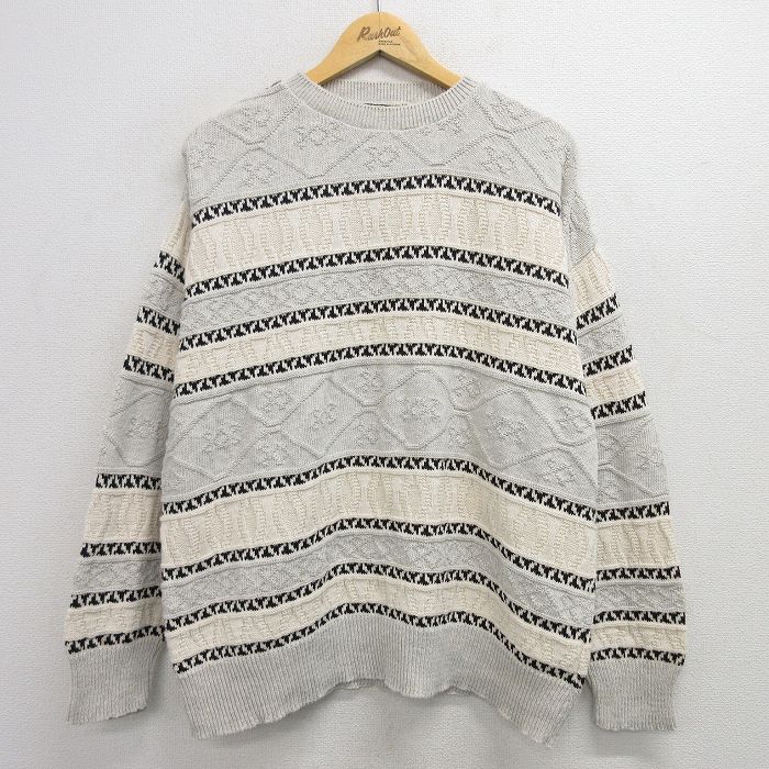 XL★古着 長袖 セーター メンズ 90年代 90s 大きいサイズ クルーネック USA製 薄グレー他 25feb13 中古 ニット トップス